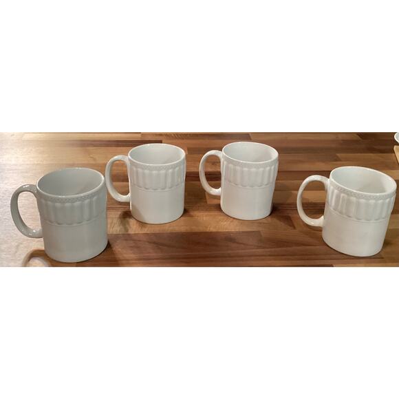 Set Of 4 Pfaltzgraff SPARTA Mug Ceramic White Coffee Cups Embossed Design - Picture 6 of 10